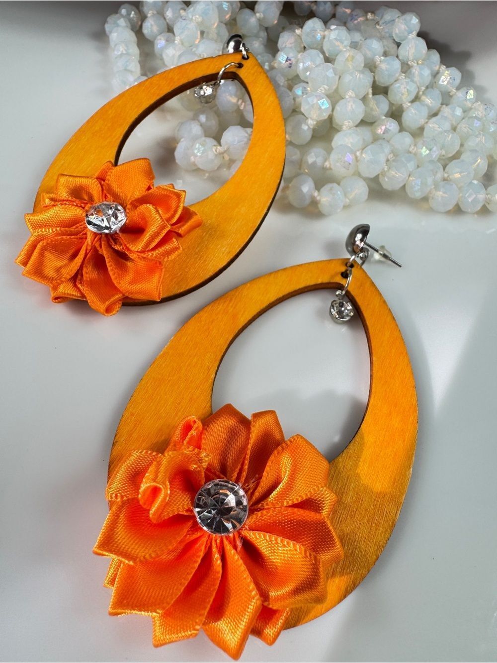 Handmade Orange Flower Drop Earrings - Bold Women's Jewelry